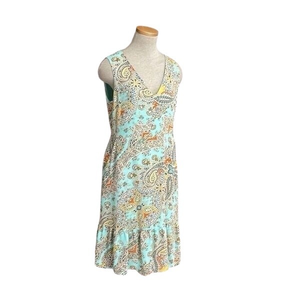 Nicole Miller Boho Dress Women's 4 Blue Floral Paisley Sleeveless Ruffle Pockets - Picture 4 of 10